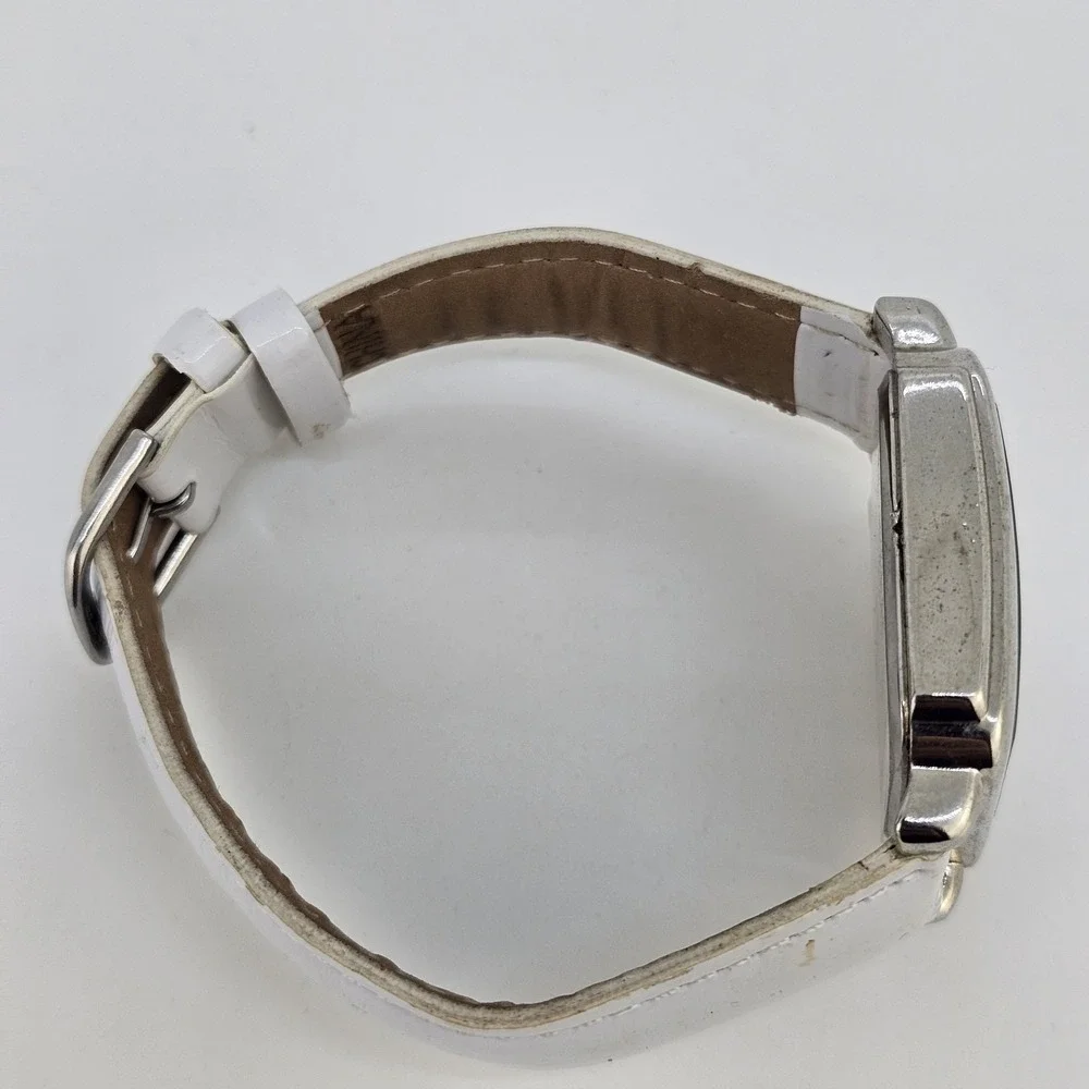 34MM Women's Watch Gray Dial White Faux Leather‎ Bands New Battery